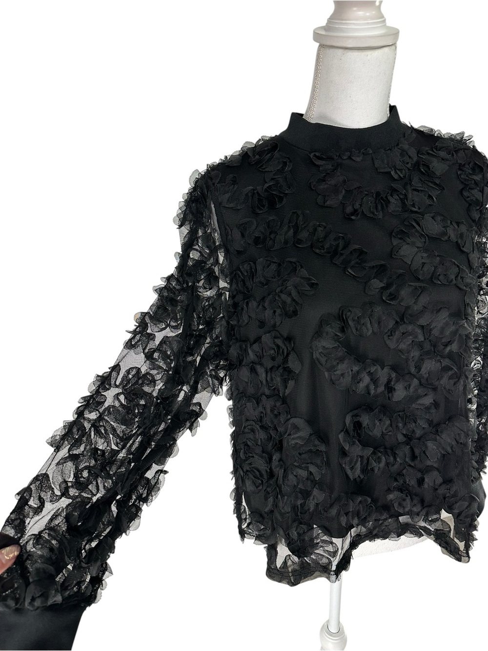 A LOVE STORY / Black Lace & Sheer Textured Top  / Extra Large / Whimsigoth Fairy - Picture 2 of 7